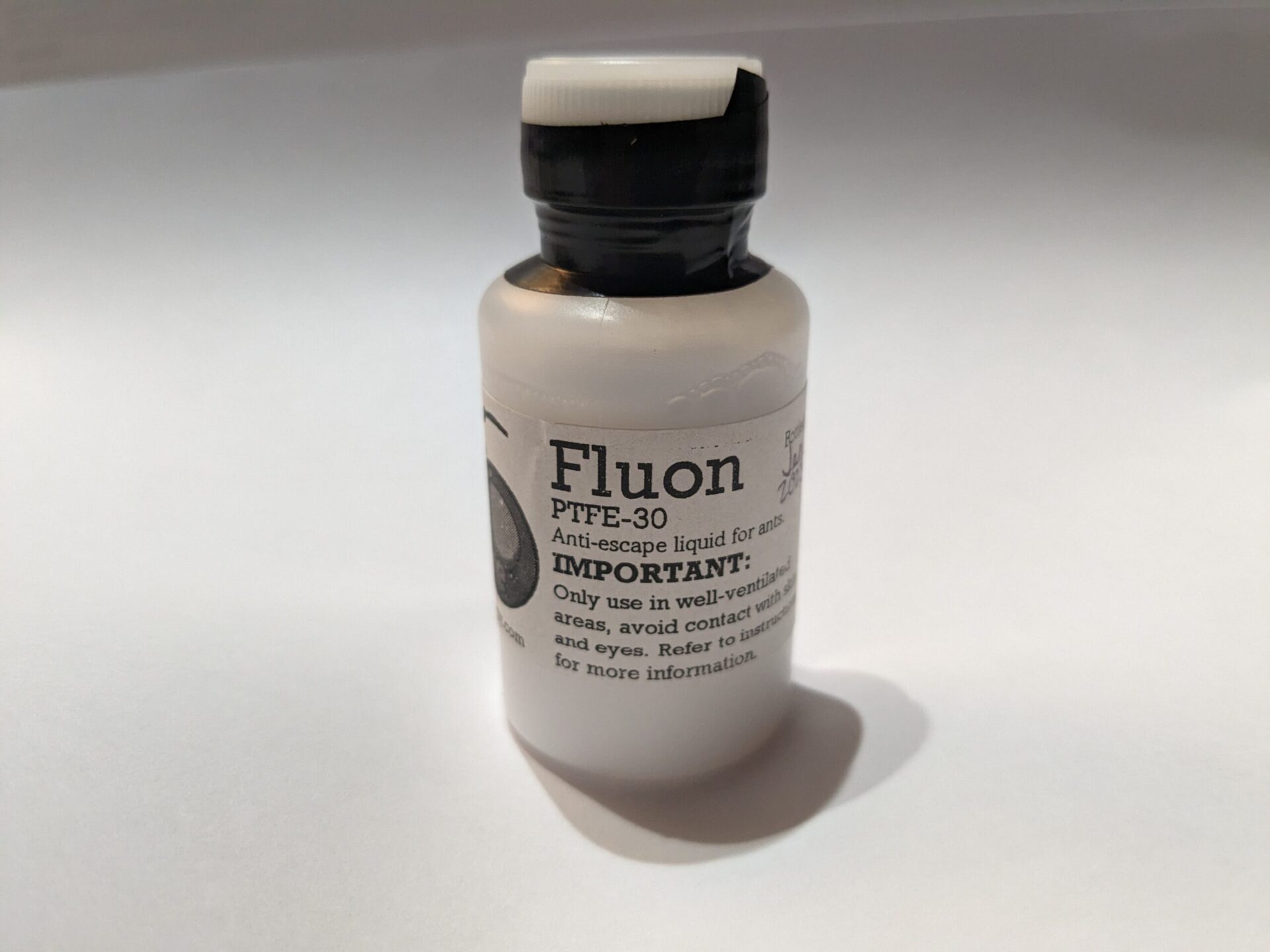 A photo of escape-prevention liquid, otherwise known as Fluon.